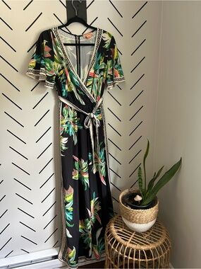 NWOT flying tomato tropical print wide leg jumpsuit